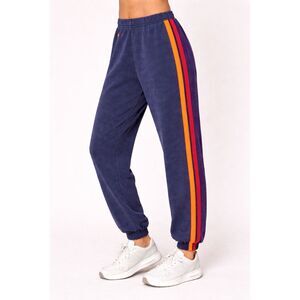 Aviator Nation Sweatpants Joggers Navy Rainbow Stripe Fleece Lounge Pants S